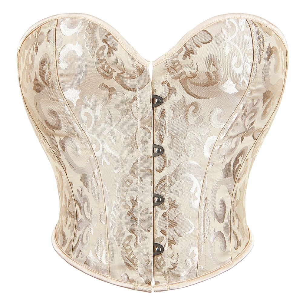 10 Colors Available Short Style Overbust Corset Plastic Bones Crop-Beige
