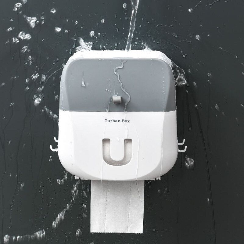 Wall Mounted Toilet Roll Holder Drawer Bathroom Tissue Paper Box Rack Waterproof Grey