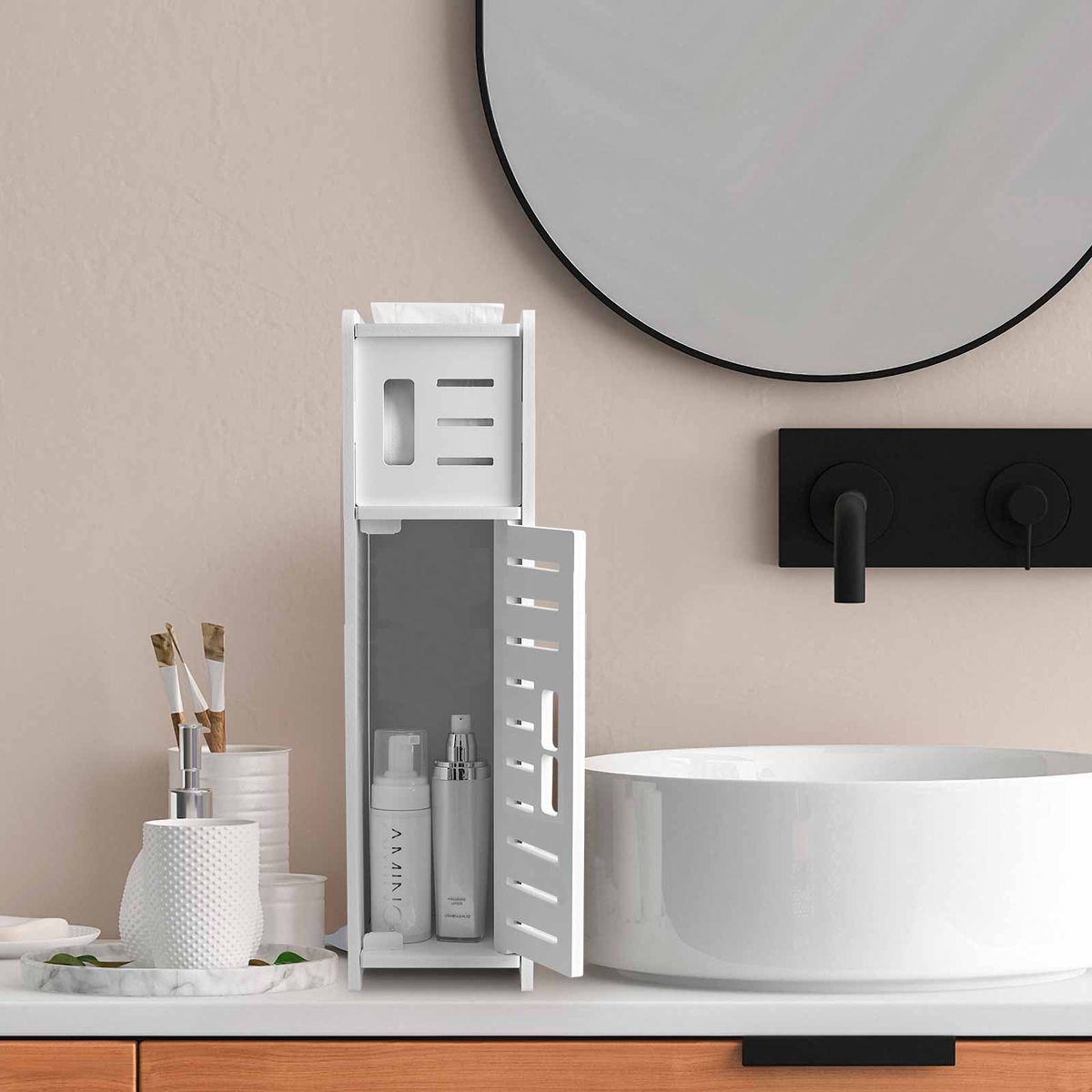 Small Toilet Paper Holder Stand, Bathroom Storage Cabinet For Small Space - AJ49