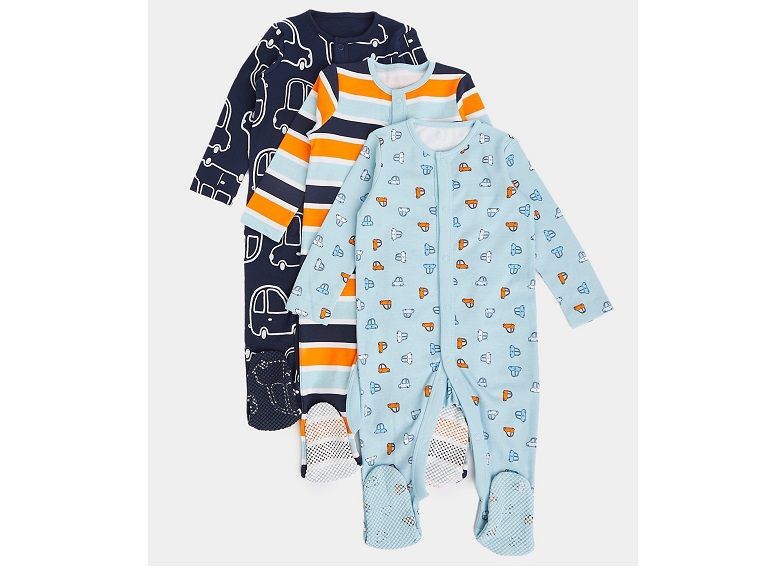 Baby Boys Cotton Sleepsuits - 3 Pack