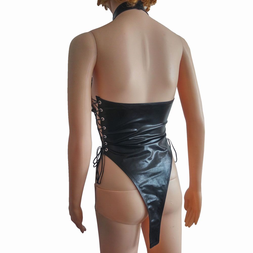 Women's Sexy Open Crotch Bodysuit Faux Leather Clubwear