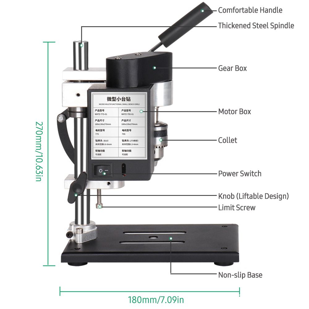 Mini Bench Drill Press Stand Kit With Vise, Extension Rod,
