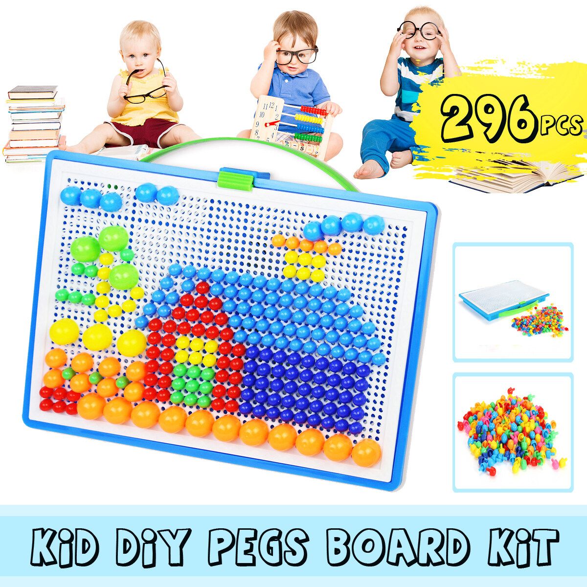 296Pcs Kids Pegs Board Educational Toys Children Puzzle Learning Creative Gift