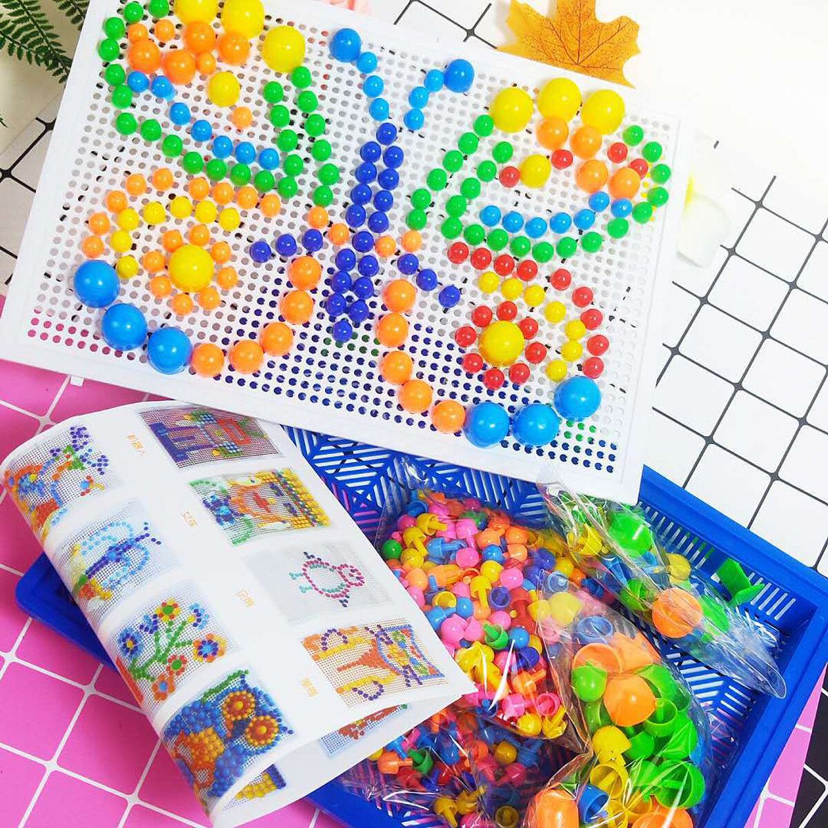 296Pcs Kids Pegs Board Educational Toys Children Puzzle Learning Creative Gift