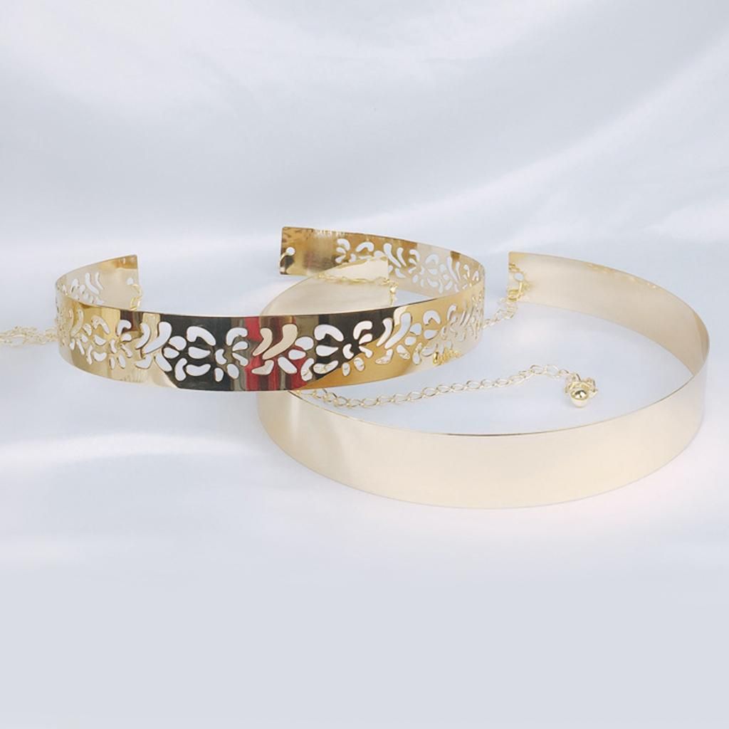 2Pcs Lady Metal Waist Belt Waistband Mirror 3.5cm Wide Plate Chic Belt