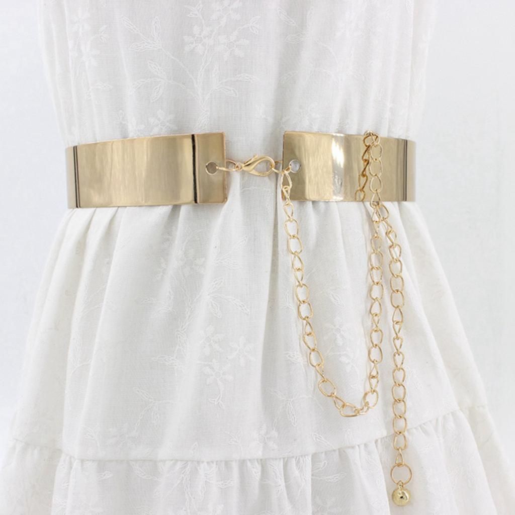2Pcs Lady Metal Waist Belt Waistband Mirror 3.5cm Wide Plate Chic Belt