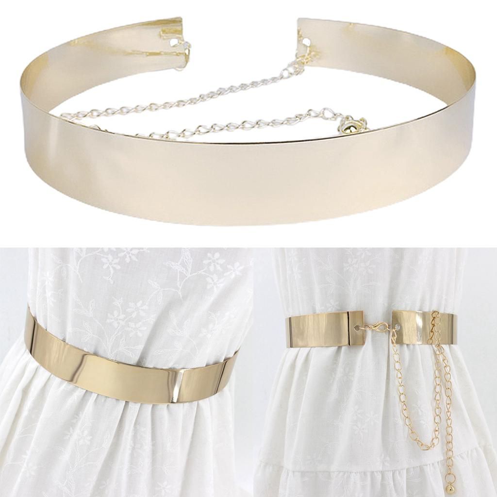 2Pcs Lady Metal Waist Belt Waistband Mirror 3.5cm Wide Plate Chic Belt