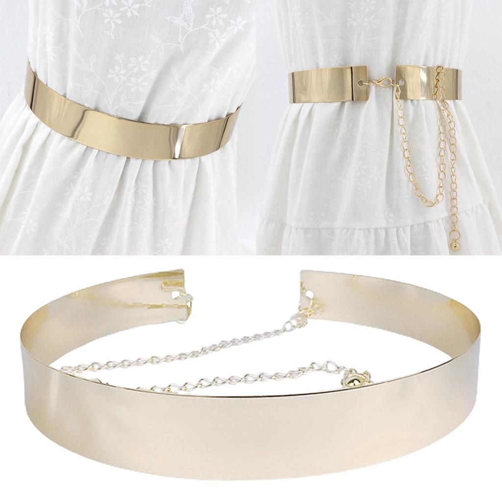 2Pcs Lady Metal Waist Belt Waistband Mirror 3.5cm Wide Plate Chic Belt