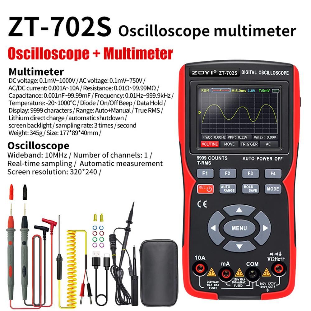 2in1 Digital Oscilloscope Multimeter 48MSa/s Sampling Rate 10Mhz Bandwidth 9999 Counts True RMS 2.8inch IPS Color Display Multimetro