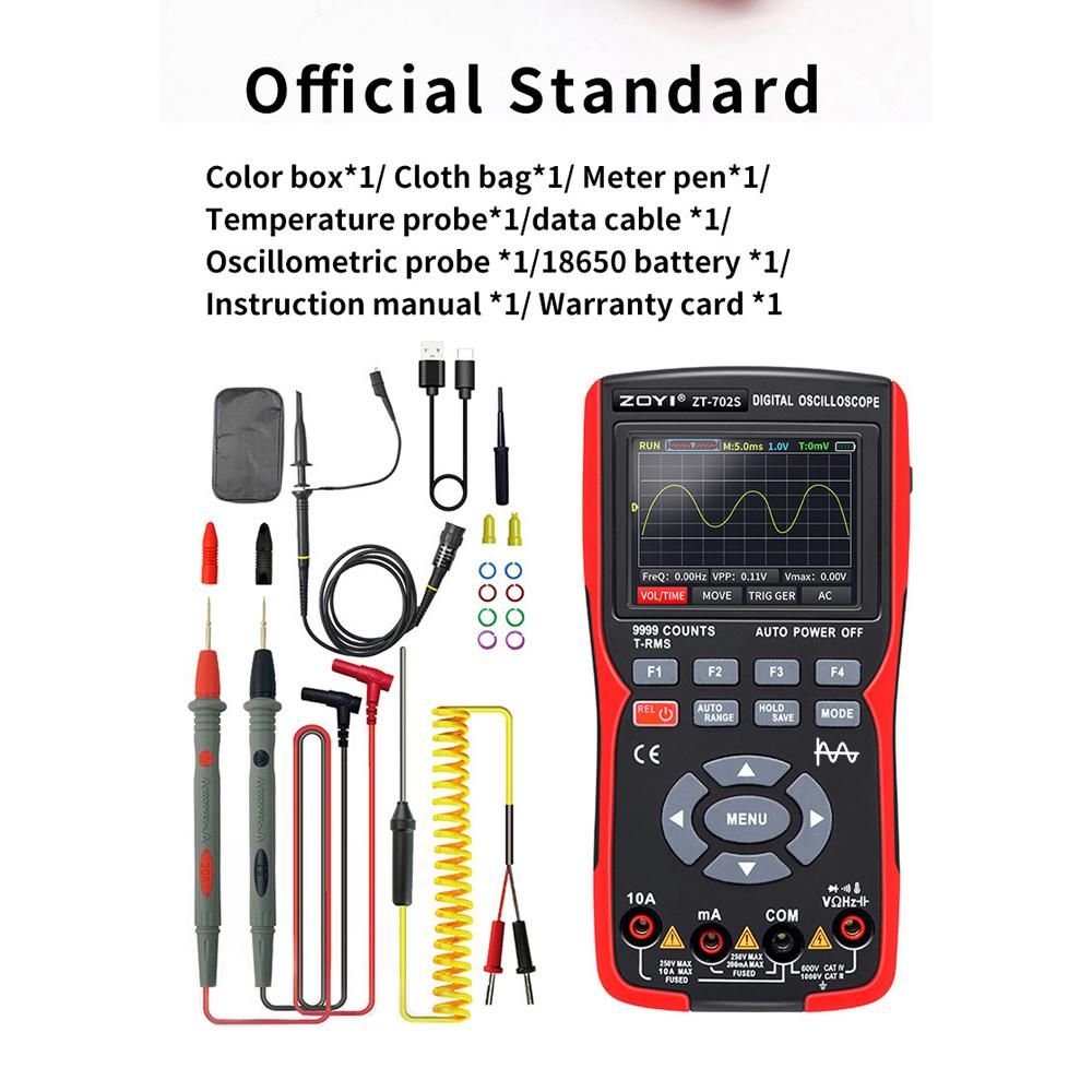 2in1 Digital Oscilloscope Multimeter 48MSa/s Sampling Rate 10Mhz Bandwidth 9999 Counts True RMS 2.8inch IPS Color Display Multimetro