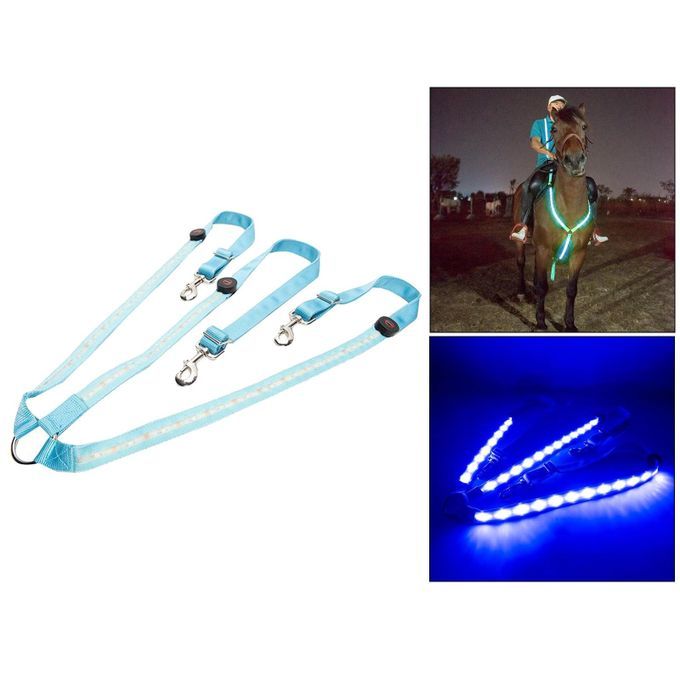 LED Horse Breastplate Collar Halter High Visibility Night Riding Blue