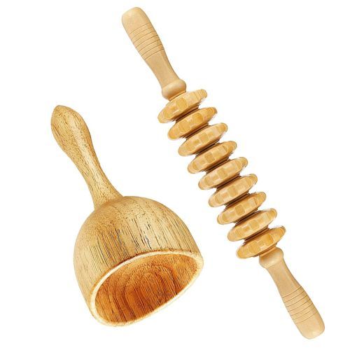 2-in-1 Maderotherapia Kit Wood Therapy Massage Tool  Gym Wooden Massager Stick Roller Rope