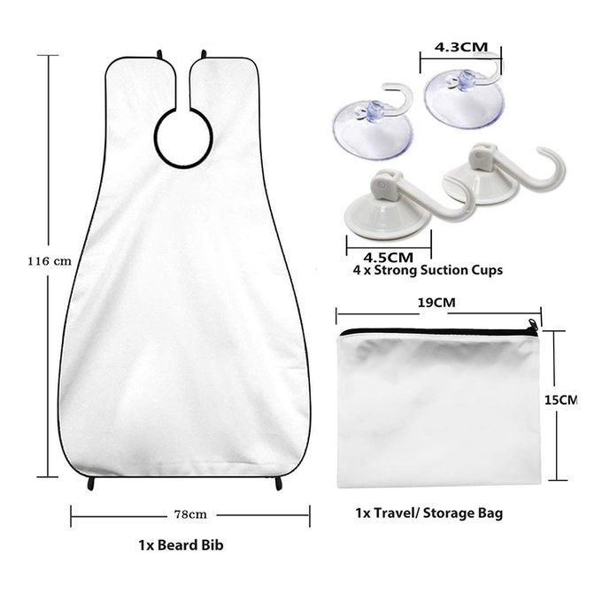 Barber Beard Grooming Shaving Apron Cape Cloth & 4pcs Suction White