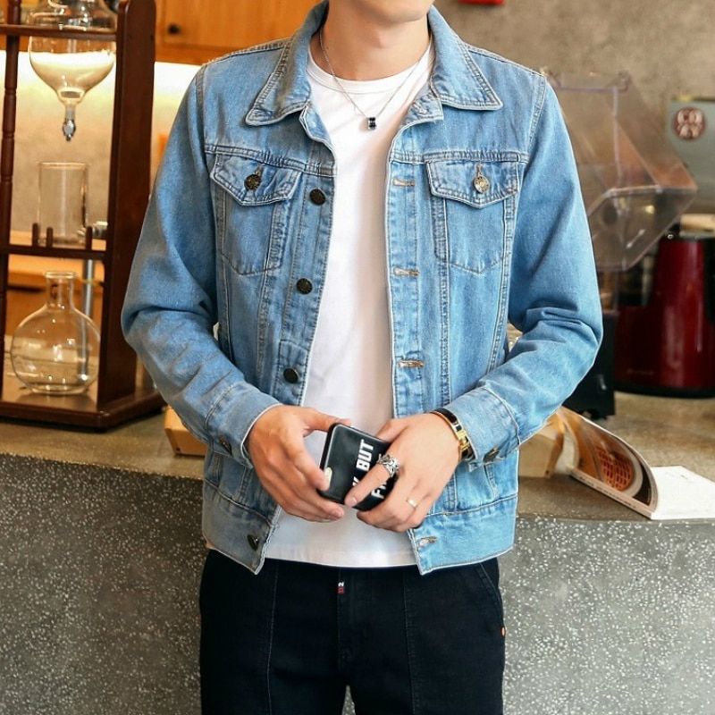 Hot Fashion Mens Denim Jackets Slim Fit Mens Jeans Jacket Cotton Outwear Coat Long Sleeve Hole Male Clothing Size M-4XL