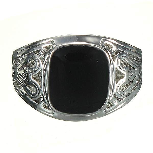 2 X Men's Large Onyx Silver Stainless Steel Finger Ring Punk Jewelry Black (19Size HK)