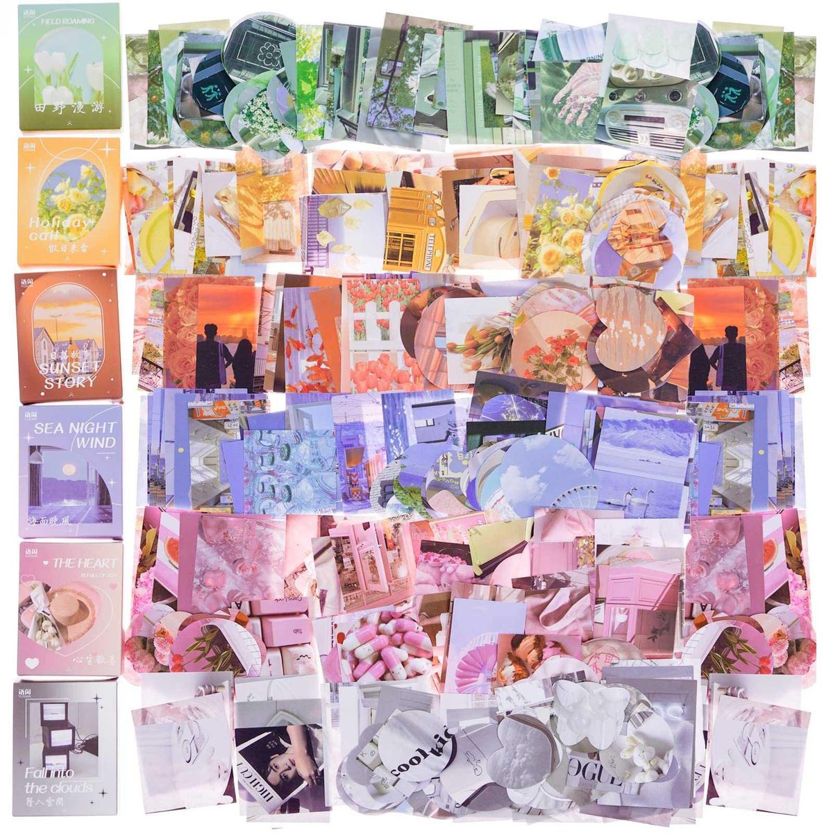 300Sheets 6 Design Fresh Literature Flowers Sticker Book Photo Frame Sticker Creative Mini Pocket Decoration DIY Sticker