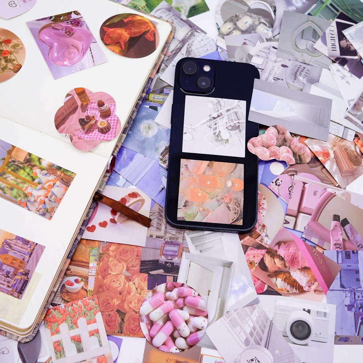 300Sheets 6 Design Fresh Literature Flowers Sticker Book Photo Frame Sticker Creative Mini Pocket Decoration DIY Sticker
