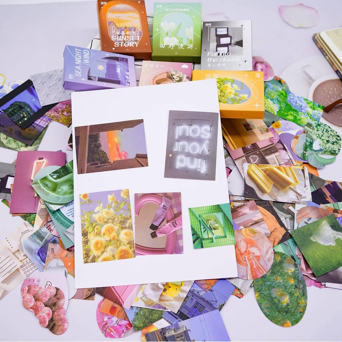 300Sheets 6 Design Fresh Literature Flowers Sticker Book Photo Frame Sticker Creative Mini Pocket Decoration DIY Sticker