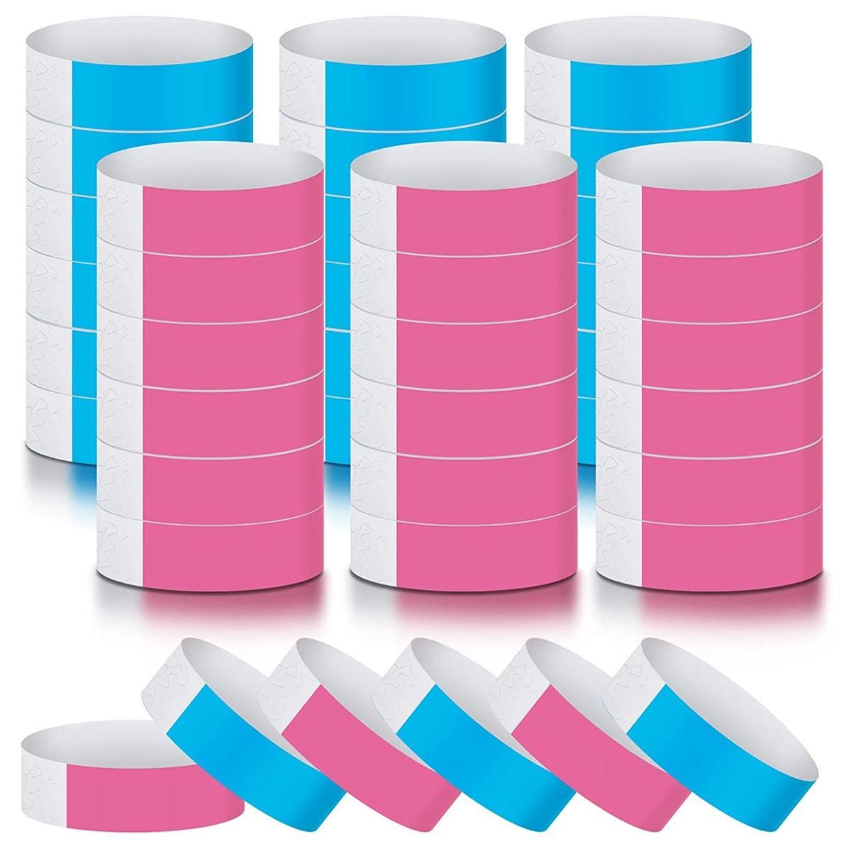600Pcs Waterproof Hand Bands Neon Wrist Bands for Events Concert Wristbands Adhesive Wristbands for Party (Blue, Pink)
