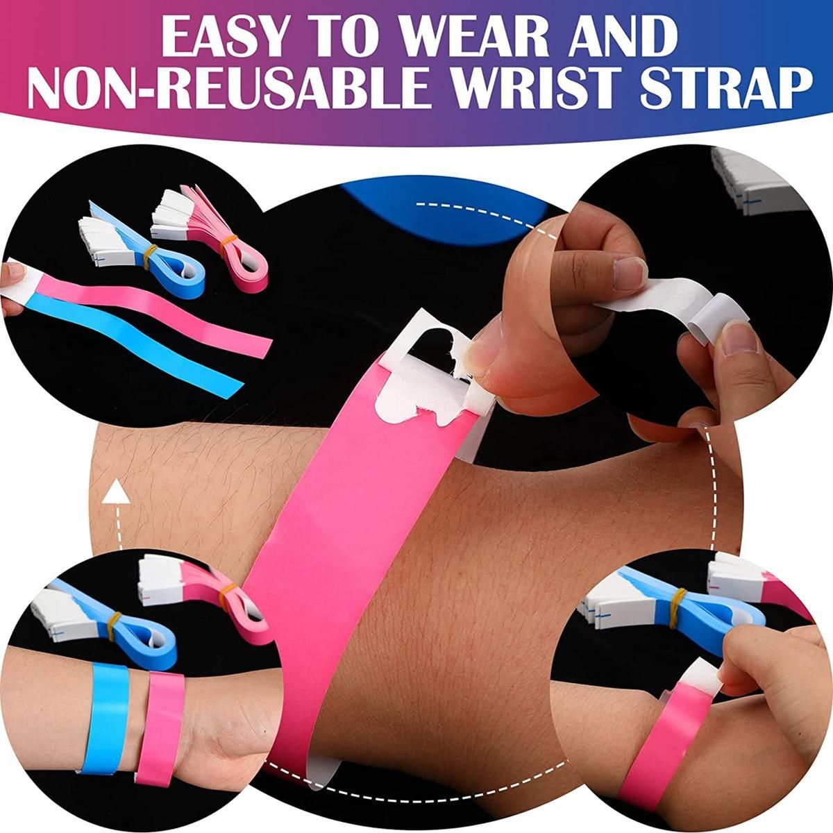 600Pcs Waterproof Hand Bands Neon Wrist Bands for Events Concert Wristbands Adhesive Wristbands for Party (Blue, Pink)