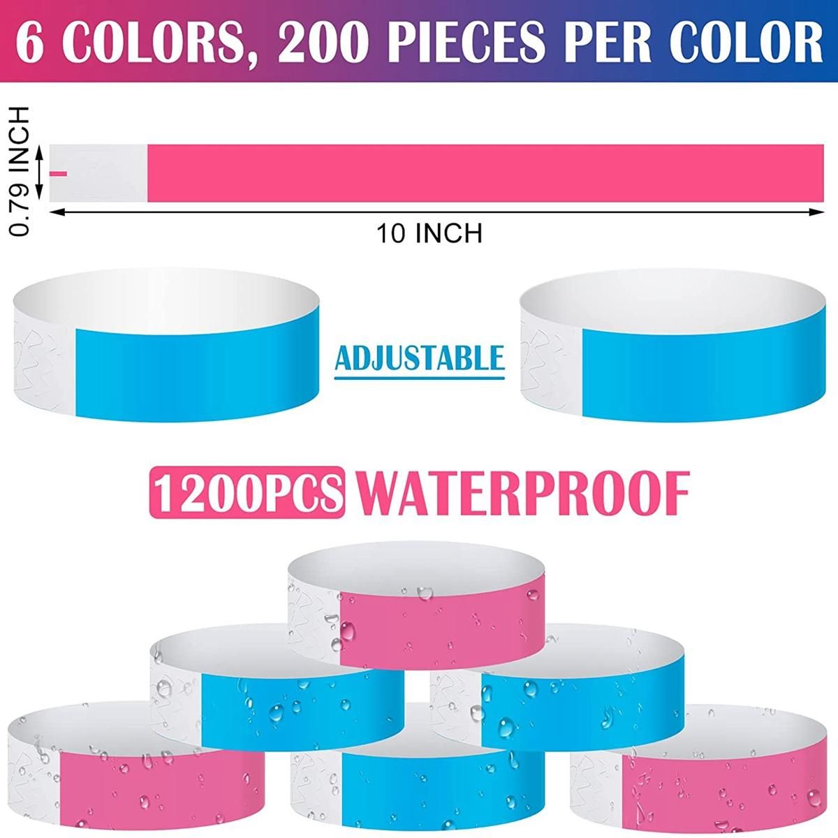 600Pcs Waterproof Hand Bands Neon Wrist Bands for Events Concert Wristbands Adhesive Wristbands for Party (Blue, Pink)