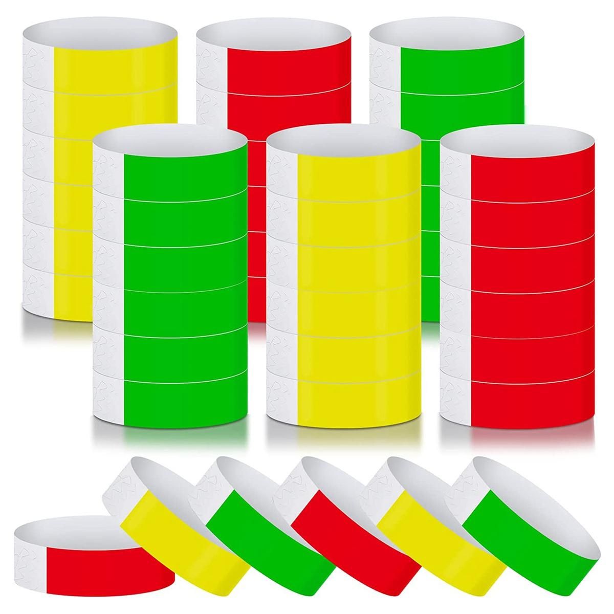600Pcs Waterproof Hand Bands Neon Wrist Bands for Events Concert Wristbands Adhesive Wristbands (Red, Green, Yellow)