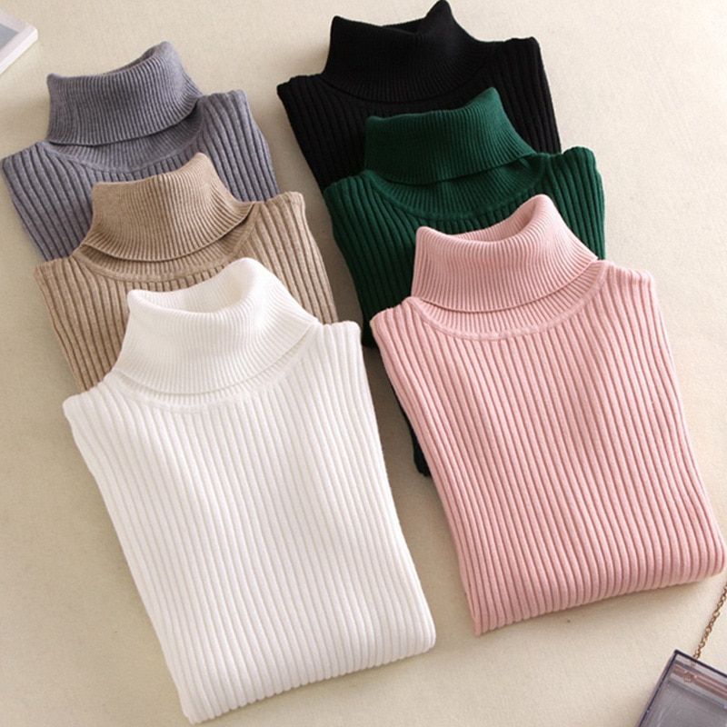 New Winter Women Knitted  Sweater Turtleneck Casual Soft Polo-neck Fashion Slim Elasticity Pullovers(#Drak Blue)