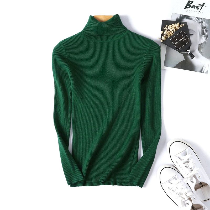 New Winter Women Knitted  Sweater Turtleneck Casual Soft Polo-neck Fashion Slim Elasticity Pullovers(#Drak Blue)