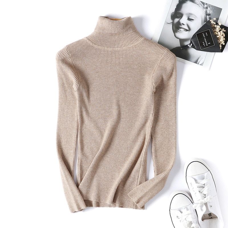 New Winter Women Knitted  Sweater Turtleneck Casual Soft Polo-neck Fashion Slim Elasticity Pullovers(#Drak Blue)
