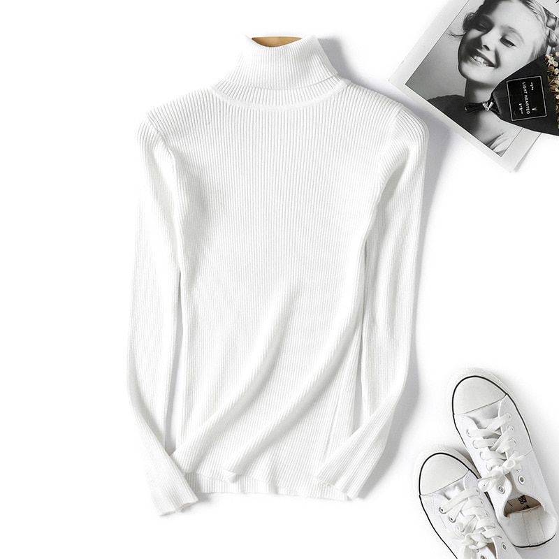 New Winter Women Knitted  Sweater Turtleneck Casual Soft Polo-neck Fashion Slim Elasticity Pullovers(#Drak Blue)