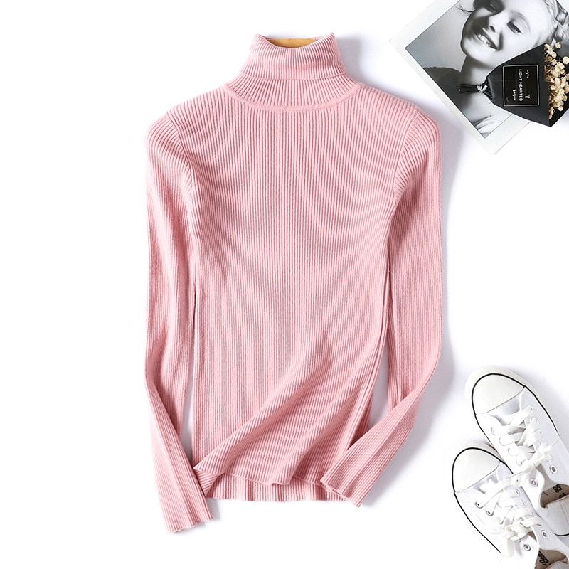 New Winter Women Knitted  Sweater Turtleneck Casual Soft Polo-neck Fashion Slim Elasticity Pullovers(#Drak Blue)