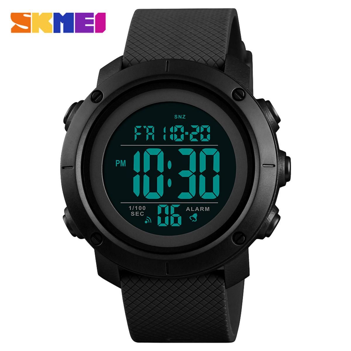 SKMEI 1426 Digital Movement Men Watch 5ATM Waterproof EL Backlight Outdoor Sports Wrist Watch Week Month 12/24-Hours Alarm Countdown Stopwatch Wristwatch for Male with PU Strap Band