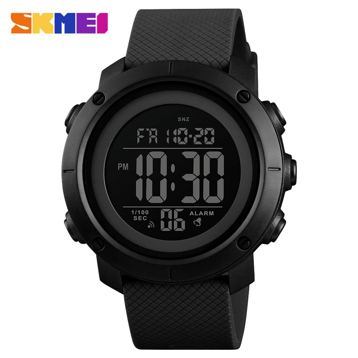 SKMEI 1426 Digital Movement Men Watch 5ATM Waterproof EL Backlight Outdoor Sports Wrist Watch Week Month 12/24-Hours Alarm Countdown Stopwatch Wristwatch for Male with PU Strap Band