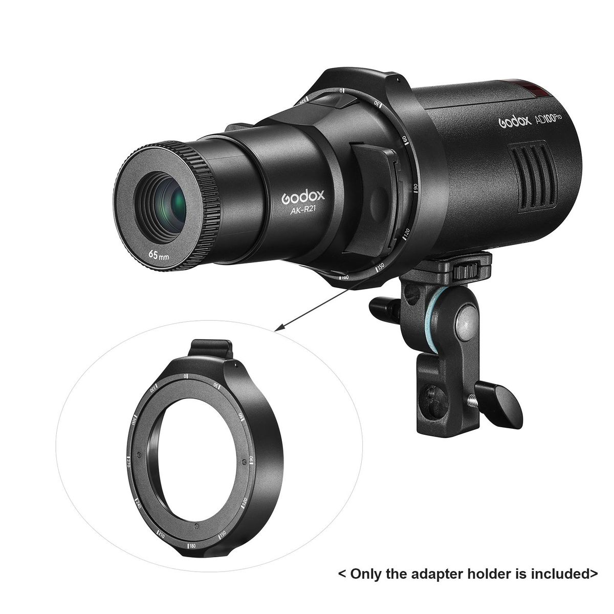 Godox AK-R28 Round Head Flash Adapter Holder for Mounting Godox AK-R21 Projector to Godox AD100/ AD100 Pro/ AD200/ AD200 Pro/ V1 Series Round Head Flashes