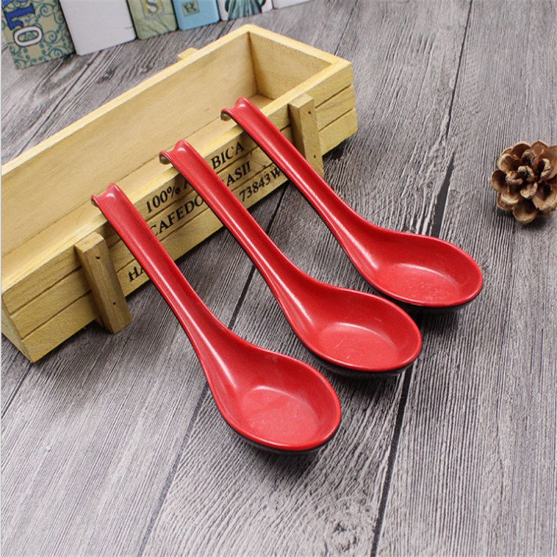 5Pcs Dual Color Long Handled Plastic Soup Rice Spoons Home-
