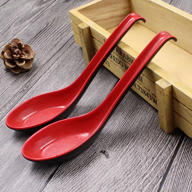 5Pcs Dual Color Long Handled Plastic Soup Rice Spoons Home-