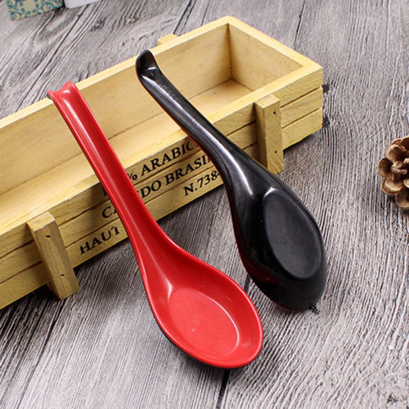 5Pcs Dual Color Long Handled Plastic Soup Rice Spoons Home-
