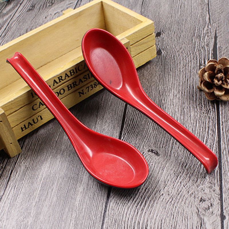 5Pcs Dual Color Long Handled Plastic Soup Rice Spoons Home-