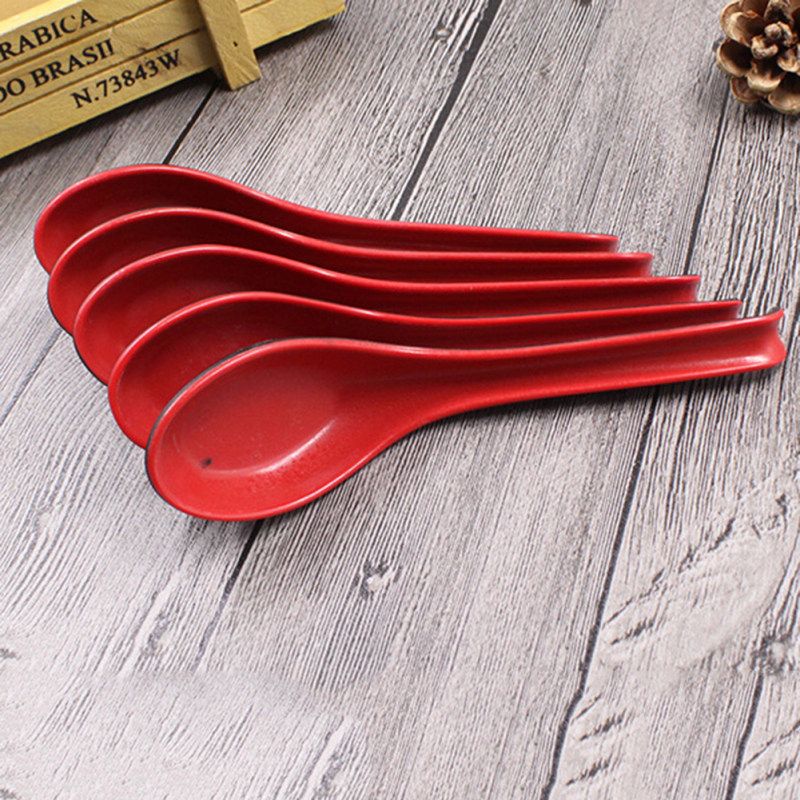 5Pcs Dual Color Long Handled Plastic Soup Rice Spoons Home-