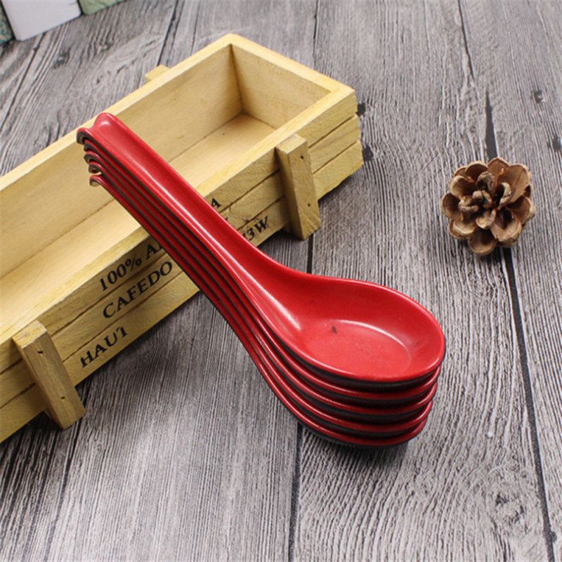 5Pcs Dual Color Long Handled Plastic Soup Rice Spoons Home-
