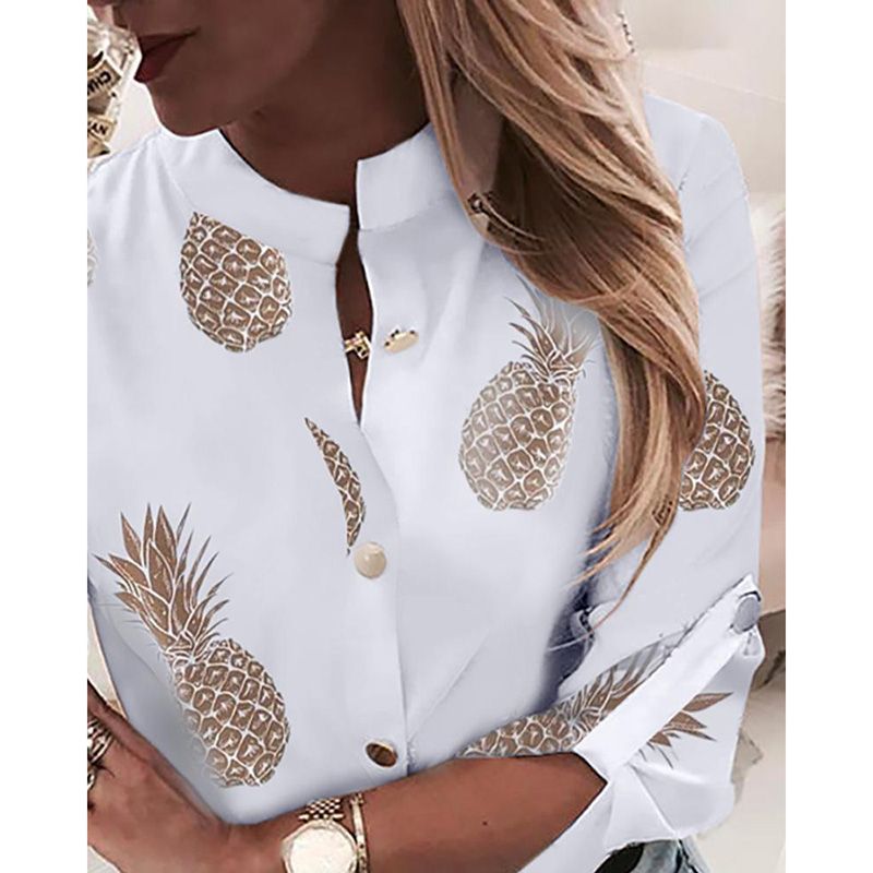 New Fruit Print Women Blouse Fashion V Collar Ladies Shirt