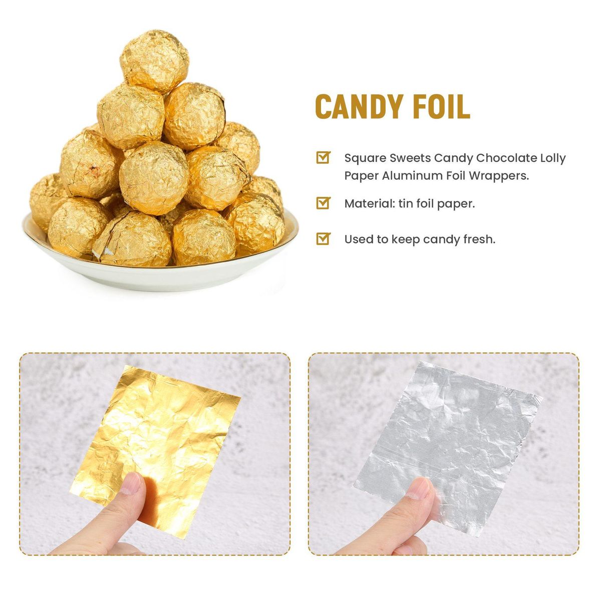 100pcs Square Lolly Paper Aluminum Foil Wrappers Gold