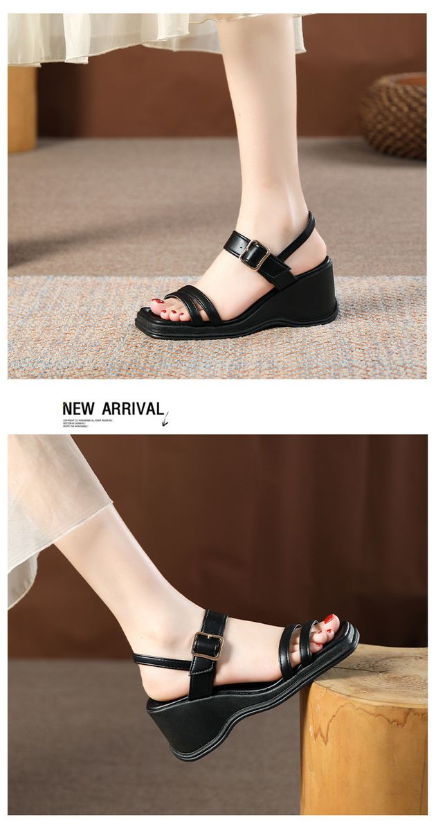 Open Toes Wedge  Heels Sandals-Black