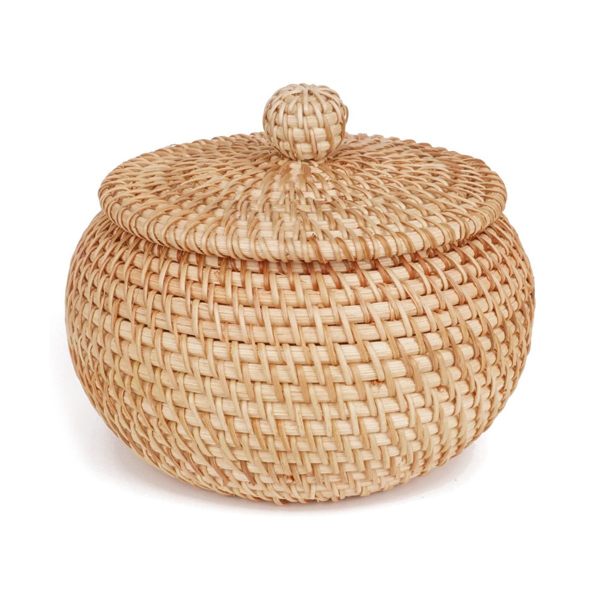 Rattan Round Basket with Lid, Bread Food Fruit Basket for Table Shelf