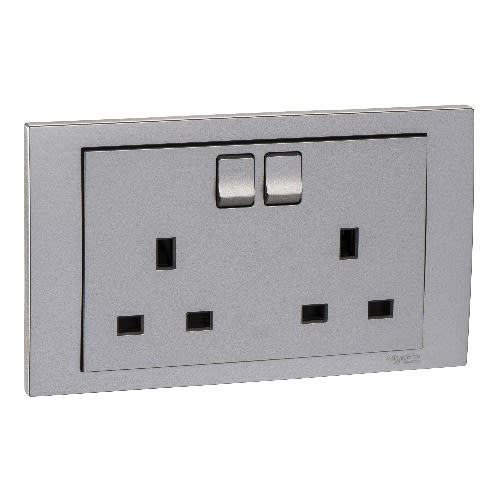 Twingang Switched Socket - Aluminum -  Silver