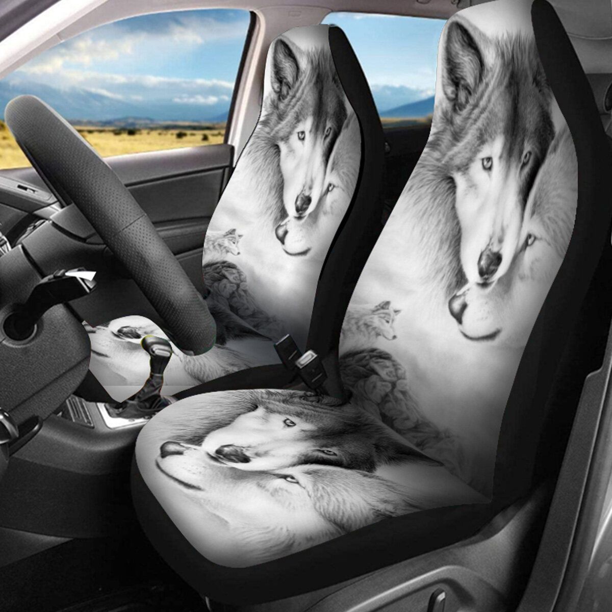 7PCS Wolf Print Car Auto Front Seat Cover Protector Universal Fit For SUV #4