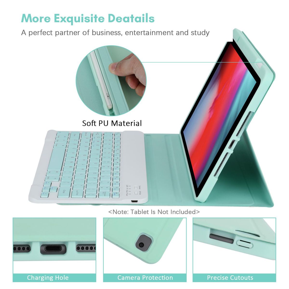 Wireless BT Keyboard USB Keypad with PU Leather Protecting Case for Tablet Compatible with iPad Air3 10.5in/ipad Pro 10.5in(2017)/iPad 7 10.2in(2019)/ipad 8 10.2in(2019)/iPad 9 10.2in(2020)