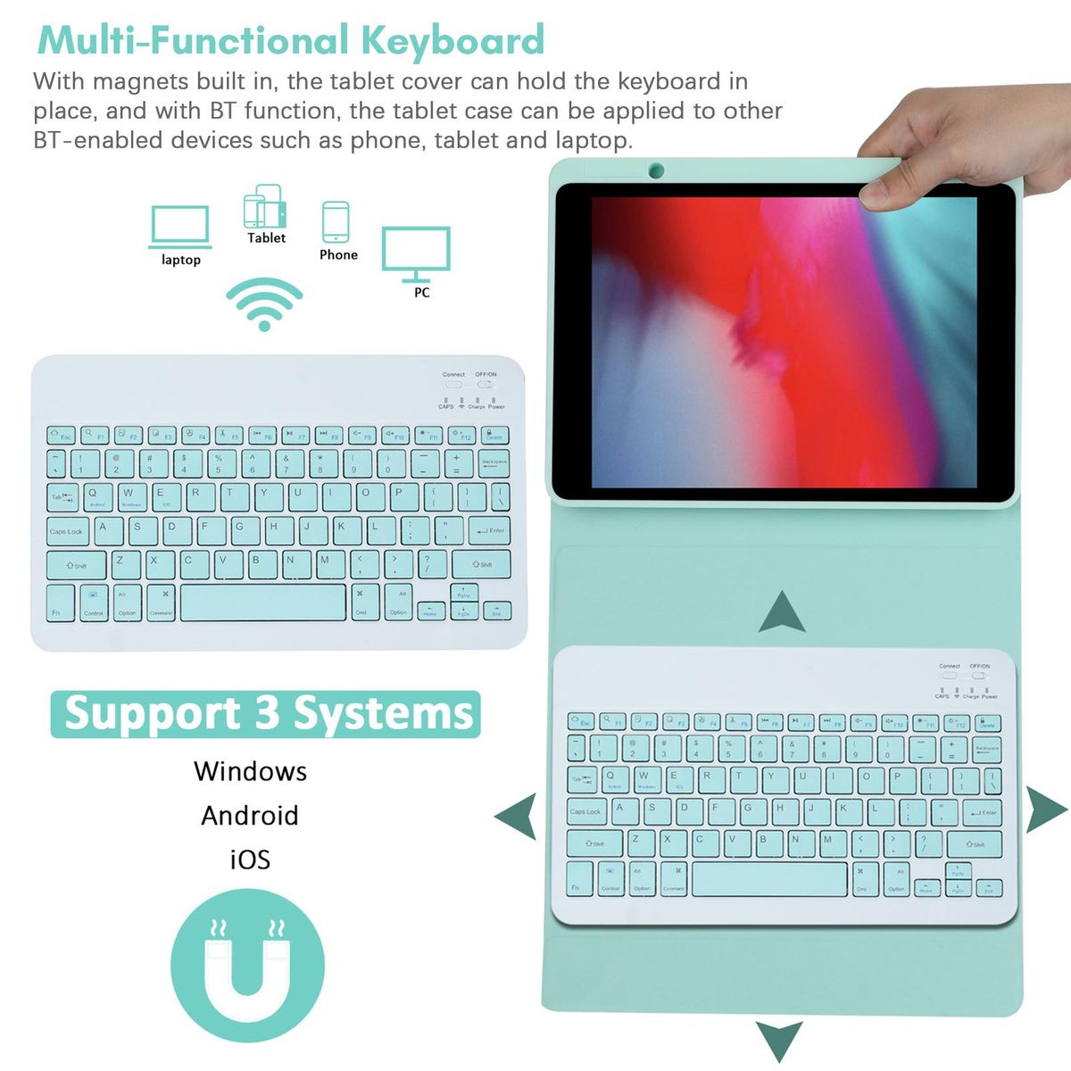 Wireless BT Keyboard USB Keypad with PU Leather Protecting Case for Tablet Compatible with iPad Air3 10.5in/ipad Pro 10.5in(2017)/iPad 7 10.2in(2019)/ipad 8 10.2in(2019)/iPad 9 10.2in(2020)