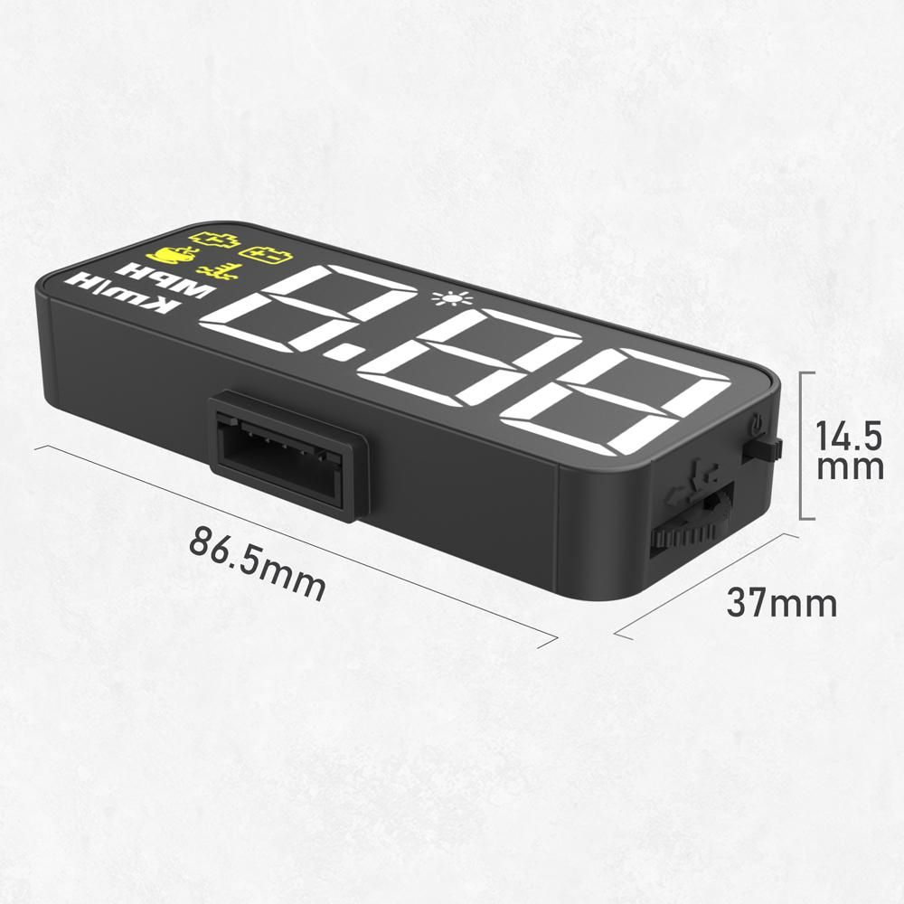 H90S 3.7in Universal Car HeadUp Display Digital Speedometer Water Temperature Voltage Mileage Windshield Projector Auto Driving Parameters Projection Device
