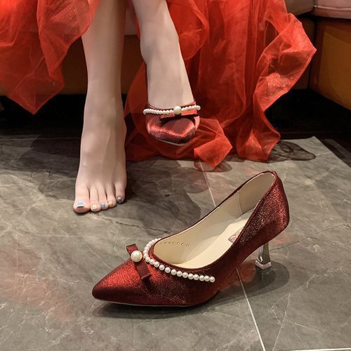 Ladies Classic Simple Pointed Sexy High Heels-Red